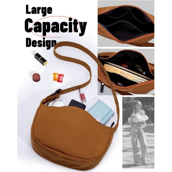 Women Brown Imported Polyester Crossbody Lightweight Crescent Trendy Sling Bag - Picture 5 of 6